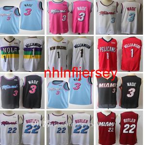 Toppkvalitet Män Dwayne 3 Wade Jersey Jimmy 22 Butler Stitched Jerseys Zion 1 Williamson Jerseys Andas storlek S-2XL