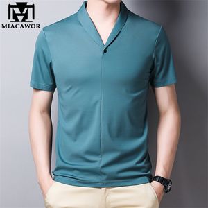 Летняя футболка с короткими рукавами мужчина мода V-образное футболка для мужчин Slim Fit Solid Color Tee рубашка Homme Camisa Masculina T990 220509