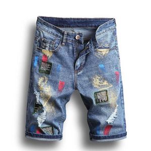 Qnpqyx yeni erkekler kısa kot pantolon güncellenmiş resim bisikletçisi kot pantolon pantolon sıska yırtık delikler erkek denim şort erkek tasarımcı jean