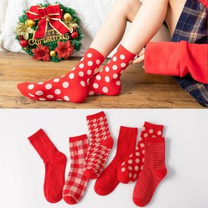 Socks & Hosiery Red Polka Dot Year Stocking Ladies Pure Cotton Houndstooth Stripes Floral Christmas Couples Winter Long