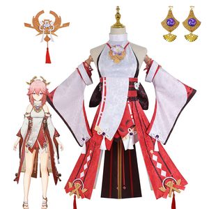 Genshin Impact Yae Miko Cosplay Kostüm Kıyafetleri Elbise Cadılar Bayramı Karnavalı Kadın Üniformalar Peruk