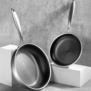 20 / 26cm frigideira com alimentos 304 aço inoxidável de aço inoxidável non stick favo de mel flycomb pot Fogão de indução fogão General wok 220423