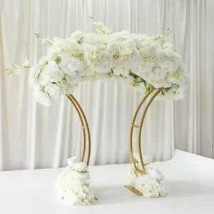 Decoração de casamento Vaso de flores Centros de mesa de hotel Linha floral Suporte de metal Rack de flores Brilhante Suporte de arco de ouro Decoração de festa para grandes eventos