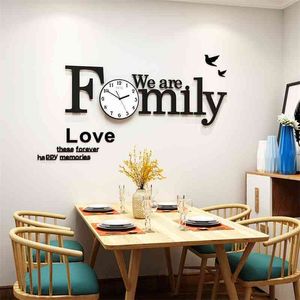 Family Silent Acrylic Large Decorative DIY Wall Clock Modern Design Living Room Home Decoration Wall Watch Wall Stickers 210325