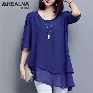 Vintage Chiffon Blue Women Black Blusas Mujer de Moda Summer Korean Style 5xl Plus Size Tunic Tops Estetic Long Shirts 210326