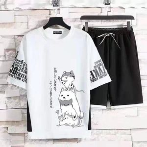 Men's Tracksuits Japan Fashion Sets Cartoon Short Sleeve T Shirt+Shorts 2 Piece Casual Summer Men Clothing Streetwear Tracksuit
