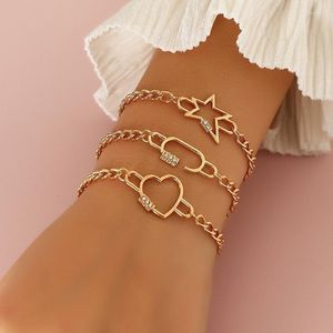 Luokey Women Fashion Gold Armband Set Geometric Elegant Romantic Heart Star Rhinestone Charm Bangles Wedding Jewelry Link Chain