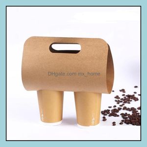 Supporto per base per tazza di carta kraft usa e getta con manico Eco Friendly Coffee Milk Tea Cups Vassoio Takeaway Drink Packaging Sn2520 Drop Delivery 2021