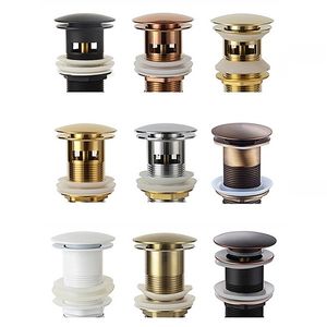 Bathroom Basin Sink Pop Up Drain Waste Stopper Faucet Accessories Brass Matt blackChromeRose GoldBrushed Gold 220809