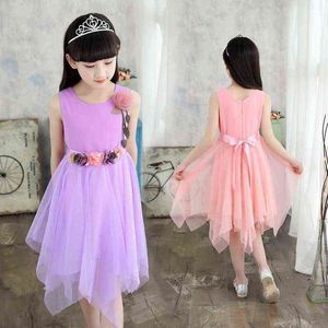 Kızlar için fotoğraf çekimi için yaz çocuklar yeni çocuk kıyafetleri moda çiçek elbisesi kız partisi enfes düz renk 12 yıl G220506