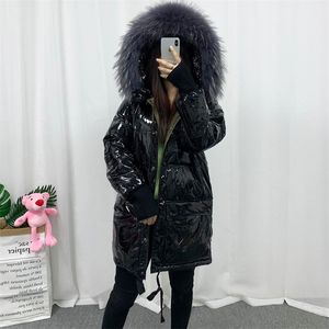 Fitaylor Winter Jacket Real Natural Fur Bright Side Down Coat Women Thicken Medium Long Parka Female Waterproof Duck Down Coat 201125