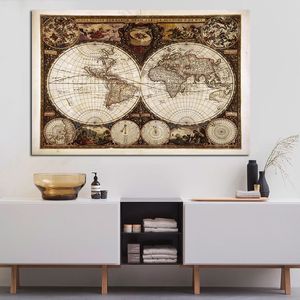 Vintage Världskartmålning Canvas målning affisch tryck Europa forntida en kartväggsbild för vardagsrum cuadros dekor ingen ram