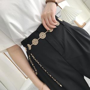 Gürtel Retro Aushöhlen Geschnitzte Kette Gürtel Für Frauen Gold Splitter Runde Metall Taille Weibliche Kleid Hosen Dekorative BundGürtel