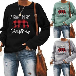 Kobiety Wesołych Świąt Boże Narodzenie Plaid Bears jesień Koszula Miękkie Listy Hipster Eesthetic Casual Graphics Top Długi Rękaw Cienka Bluza Damskie Bluzy