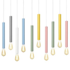 Pendant Lamps North Europe Post Modern Stair Corridor Simple Milk Tea Restaurant Dining Room Decoration Color Iron Straight Tube ChandelierP