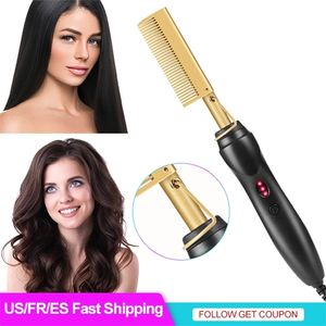 2 in 1 Comb Straightener for Wigs Straightening Brush Electric Flat Iron Hair Straightener Brush Hair Curler Styling Tools 220623