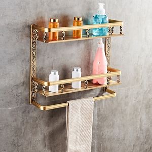 Europe Classic Shelves Double Layer Rack Space Aluminum Wall Bronze Square Bathroom Shelf Storage Y200407