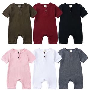 夏の新生児ロンパーソイルドカラーチルドレン服ガールロンパーコットン半袖Oネック幼児ロンパー