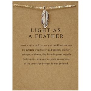 Alloy Leaf and Feather CollarBone Chain Gold Fish Bone Blessing Card Kort halsband