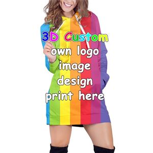 Customized Women Hoodie Dress DIY Your Own Design Unique 3D Print Sweatshirt Long Sleeve Casual Hooded Drop 220704gx