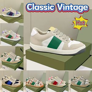 Top Classic Vintage Screener Dirty Leather Web Sneaker Casual Shoes Men Women Beige Ebony Rose Pink Violet White Green Red Luxurys Designer Sneakers Trainers