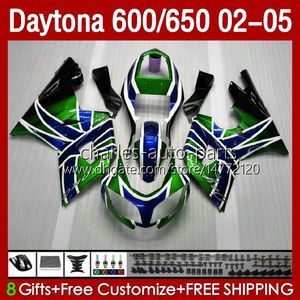 Body motocyklowe dla Daytona600 Daytona650 02-05 Green Blue Bodywork 132NO.40 Cowling Daytona 650 600 CC 02 03 04 05 Daytona 600 2002 2003 2004 2005 2005 ABS Wzmacniacz