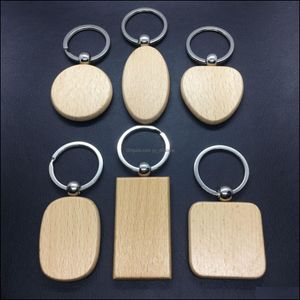 Keychains Fashion Accessories Blank Wood Key Chain Holders Round Square Rec Form Personlig EDC Wood Diy Craft KE DHO2T