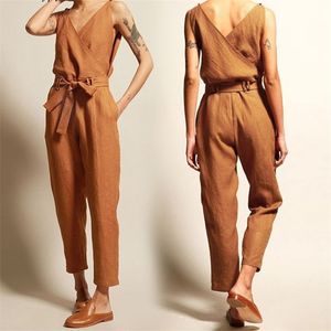 Neue Frühling Sommer Overall Frauen solide lose Strampler Körper Anzug schwarz ärmellos plus Größe Overalls Frauen Kleidung Gürtel Overalls T200509