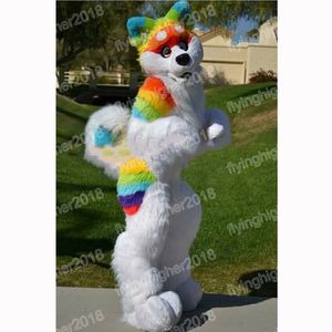 Hallowee Rainbow Husky Fox Dog Mascot Costume Cartoon Anime Tema Personagem Carnaval Adulto Unissex Dress Festa de Aniversário de Natal