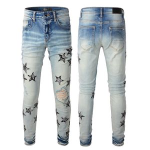 Jeans for Man Designer Skinny Biker Ripped Denim Mens Motorcycle Trousers Zipper Hip Hop Distress Stretch Youth Slim Fit Straight Distressed Hole Cool Guy Super