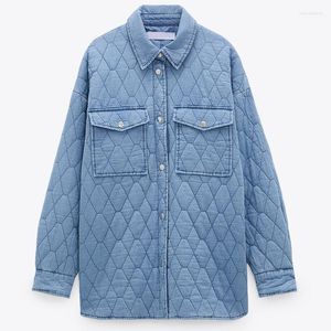 Kvinnor Down Parkas 2022 Spring Autumn Women Oversize Vintage Blue Denim Parka Coat Casual Pockets Warm Loper Long Cotton Jacket Outwear F