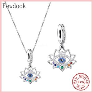 925 Sterling Silver Hollow Sparkling Colored Lotus Flower Eye Dangle Bead Fit Original Pan Charms Bracelet For Making Women Yoga Lover Necklace Berloque 2022