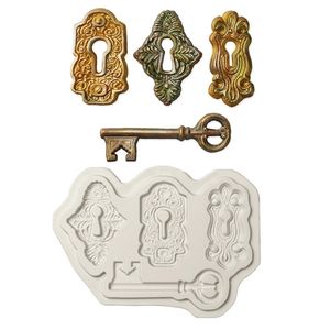 Modelagem de key vintage Silicone Mold Bolo Diy Baking decoração Terracote Gypsum Jewelry Lock 220815