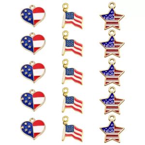 American Flag KeyChain Alloy Charms Dainty Pendants for Jewelry Makingn Heart Star