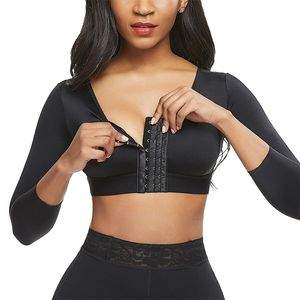 Women Corset Tops Shapers Underwear Solid Color Long Sleeve Front Entry Push-Up Sports BH med bröstkudden Shapewear 220801