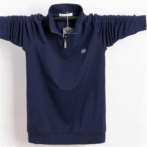 Männer Poloshirt Reine Baumwolle Business Casual Männlich Herbst Langarm Stehkragen Plus Größe 5xl 6xl 220606