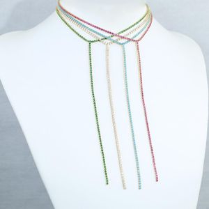 Iced Out 2MM Slim CZ Tennis Chain Long Sexy Women Y Lariat Necklace Gold Plated Multi Colors Hip Hop Necklaces Jewelry