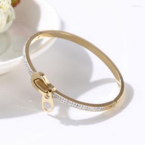 Bangle Trendy Crystal Stainless Steel Bangles Bracelets For Women Girls Wedding Romantic Zipper Design Jewelry Charm BraceletBangle Inte22