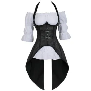 Bustiers & Corsets Corset Top White Gothic Blouse Plus Size Costume Collocation Striped Long Straps Bustier Vest Two Pieces KorsettBustiers