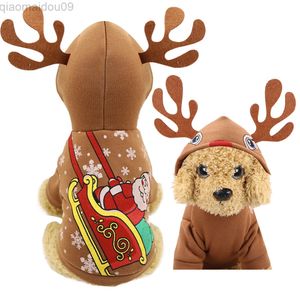 Xmas Reindeer Dog Hooded Sweatshirt Jul Kom söta husdjurskläder för hundvalpkatt Chihuahua York Photo Prop Apparels L220810