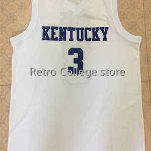 XFLSPメンズ＃3 Tyler Ulis Kentucky Wildcatsホワイトブルレトロスローバックバスケットボールジャージをステッチしました