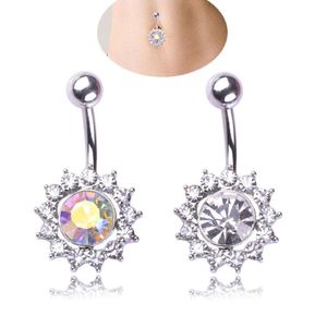 14G CZ Crystal Belly Button Rings 316L Rostfritt stål Blommor Body Navel Skivstång för kvinnor