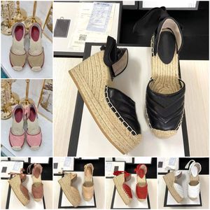 Designer Women Wedge Platform Sandals Shoes Real Leather Ankle Lace-up Matela2023 Espadrille Ladies Heel 12cm