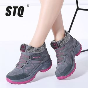 STQ Winter snow women warm push ankle female high wedge waterproof rubber hiking boots shoes 6139 Y200114