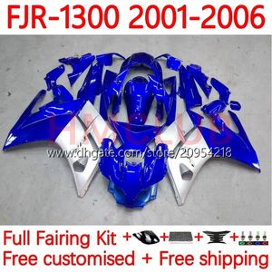 OEM-karosseri för Yamaha FJR-1300 FJR 1300 A CC FJR1300A 01-06 MOTO BODYS 36NO.1 FJR1300 01 02 03 04 05 06 FJR-1300A 2001 2002 2003 2004 2005 2006 FAIRING KIT Blue Silver