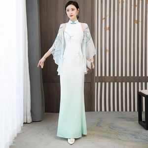 Abbigliamento etnico Primavera Cina Abito Banchetto Tradizionale Elegante Donna Verde Stile cinese Cheongsam Ao Dai Vintage Hanfu Slim Long QipaoEthni