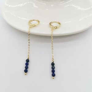 Dungle avizesi lapis lazuli küpeler K altın dolu zincirler hassas yüzlü değerli taşlar Hoops boho beyan mücevher kepçeleri