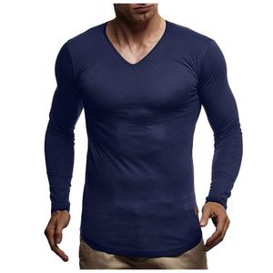 Men's T-Shirts Western Style Tee Autumn And Winter Casual Base Solid Color V Neck Long Sleeved T Shirts Streetwear Daily Loose