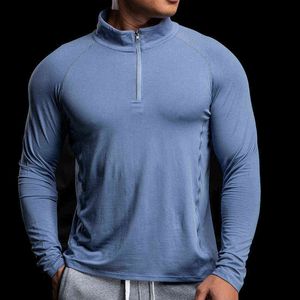 Snabb torr löpning skjorta män bodybuilding sport t-shirt långärmad kompression gym fitness tight höst vinter stativ krage l220704