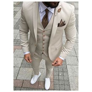 Ultimi disegni della mutanda del cappotto Abito da uomo beige Prom Tuxedo Slim Fit 3 pezzi Abiti da sposo per uomo Blazer personalizzato Terno Masuclino 220815